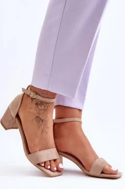 Damskie Boto Sandałki Na Stabilnym Obcasie Beżowe Palermo