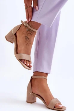 Damskie Boto Sandałki Na Stabilnym Obcasie Beżowe Palermo