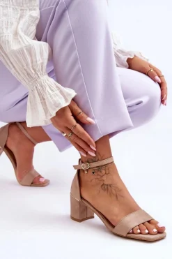 Damskie Boto Sandałki Na Stabilnym Obcasie Beżowe Palermo