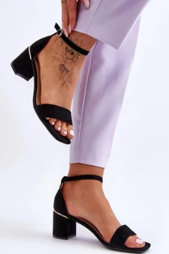 Damskie Boto Sandałki Na Stabilnym Obcasie Czarne Palermo