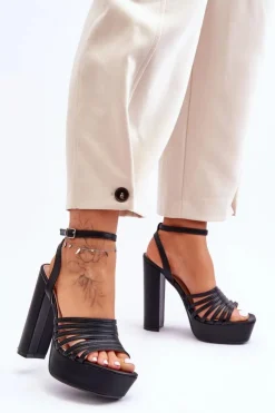 Boto Sandałki Na Wysokim Słupku Czarne Maya