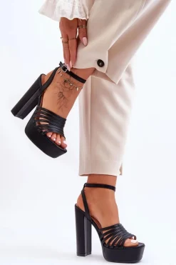 Boto Sandałki Na Wysokim Słupku Czarne Maya