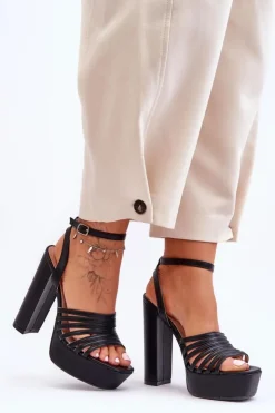 Boto Sandałki Na Wysokim Słupku Czarne Maya