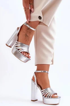 Boto Sandały Na Słupku|Sandały Na Obcasie*Sandałki Na Wysokim Słupku Srebrne Maya