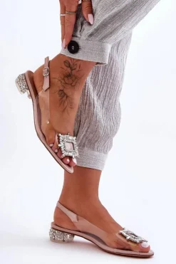 Damskie buty S.Barski Sandały Na Obcasie*Sandałki Transparentne z Ozdobami Różowe S.Barski MR1037-05