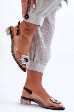 Best Damskie buty S.Barski Sandałki Transparentne z Ozdobami Czarne S.Barski MR1037-05