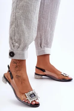 Best Damskie buty S.Barski Sandałki Transparentne z Ozdobami Czarne S.Barski MR1037-05