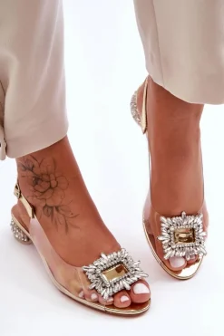 Damskie Damskie buty S.Barski Sandałki Transparentne z Ozdobami Złote S.Barski MR1037-05