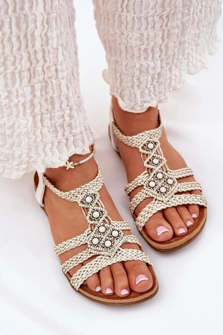 Clearance Artiker Sandały Damski Płaskie Z Plecionymi Paskami 56C1323 Biale