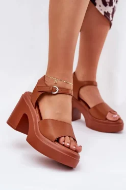 Damskie Boto Sandały Damskie Na Masywnym Słupku I Platformie Z Eko Skóry Camel Korlevia