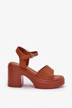 Damskie Boto Sandały Damskie Na Masywnym Słupku I Platformie Z Eko Skóry Camel Korlevia