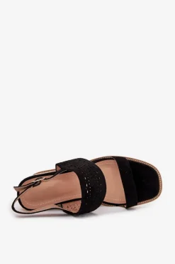 Damskie Boto Sandały Damskie Ażurowe Na Koturnie Z Plecionką Czarne Zolira