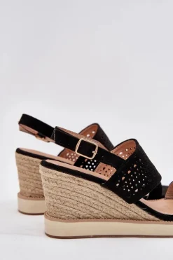 Damskie Boto Sandały Damskie Ażurowe Na Koturnie Z Plecionką Czarne Zolira