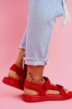 Big Star Shoes Sandały Big Star|Sandały Płaskie*Sandały Damskie Big Star FF274A602 Czerwone