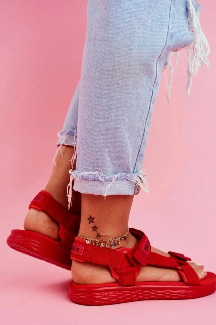 Big Star Shoes Sandały Big Star|Sandały Płaskie*Sandały Damskie Big Star FF274A602 Czerwone