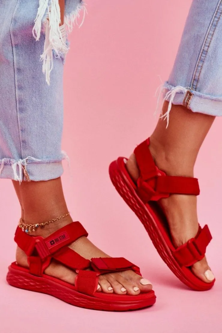 Big Star Shoes Sandały Big Star|Sandały Płaskie*Sandały Damskie Big Star FF274A602 Czerwone