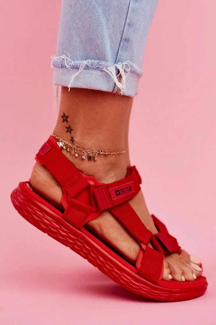 Big Star Shoes Sandały Big Star|Sandały Płaskie*Sandały Damskie Big Star FF274A602 Czerwone