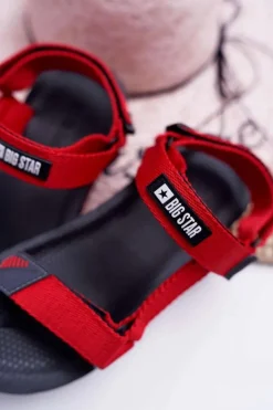 Big Star Shoes Sandały Big Star|Sandały Płaskie*Sandały Damskie Big Star Na Rzepy Czerwone DD274A284