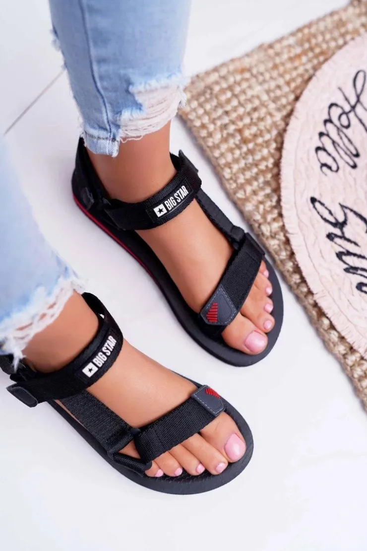 Best Big Star Shoes Sandały Damskie Big Star Na Rzepy Czarne DD274A282