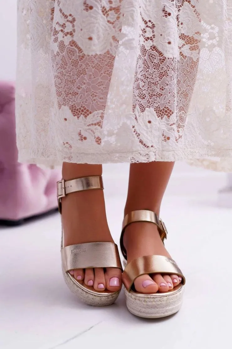 Damskie Big Star Shoes Sandały Damskie Big Star Na Platformie Złote DD274742