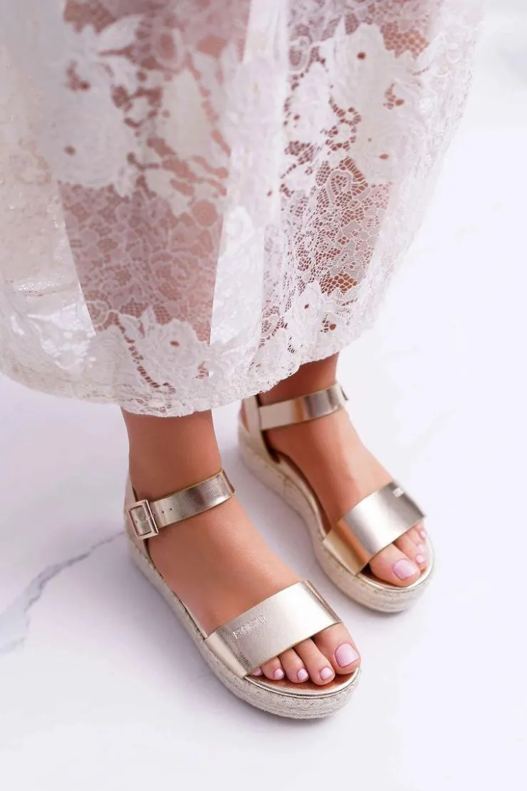 Damskie Big Star Shoes Sandały Damskie Big Star Na Platformie Złote DD274742