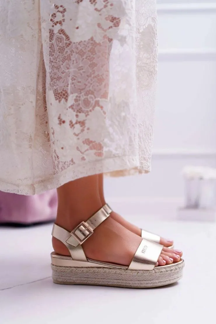 Damskie Big Star Shoes Sandały Damskie Big Star Na Platformie Złote DD274742