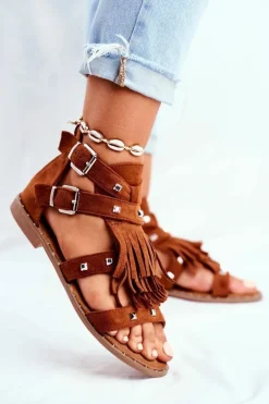 Boto Sandały Płaskie*Sandały Damskie Boho Camel Balms