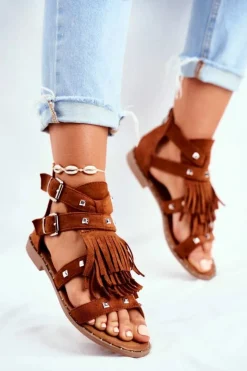 Boto Sandały Płaskie*Sandały Damskie Boho Camel Balms