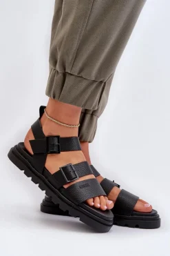 Damskie Big Star Shoes Sandały Damskie Eko Skórzane Big Star NN274065 Czarne