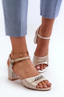 Damskie Buty damskie Vinceza Sandały Damskie Eko Skórzane Na Słupku Z Ozdobami Złote Narhi