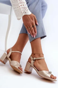 Damskie Buty damskie Vinceza Sandały Damskie Eko Skórzane Na Słupku Z Ozdobami Złote Narhi