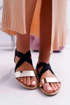 Best Boto Sandały Damskie Eleganckie Złote Carme