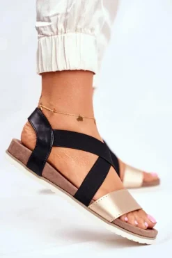 Damskie Evento Sandały Damskie Eleganckie Czarno Złote Morrin