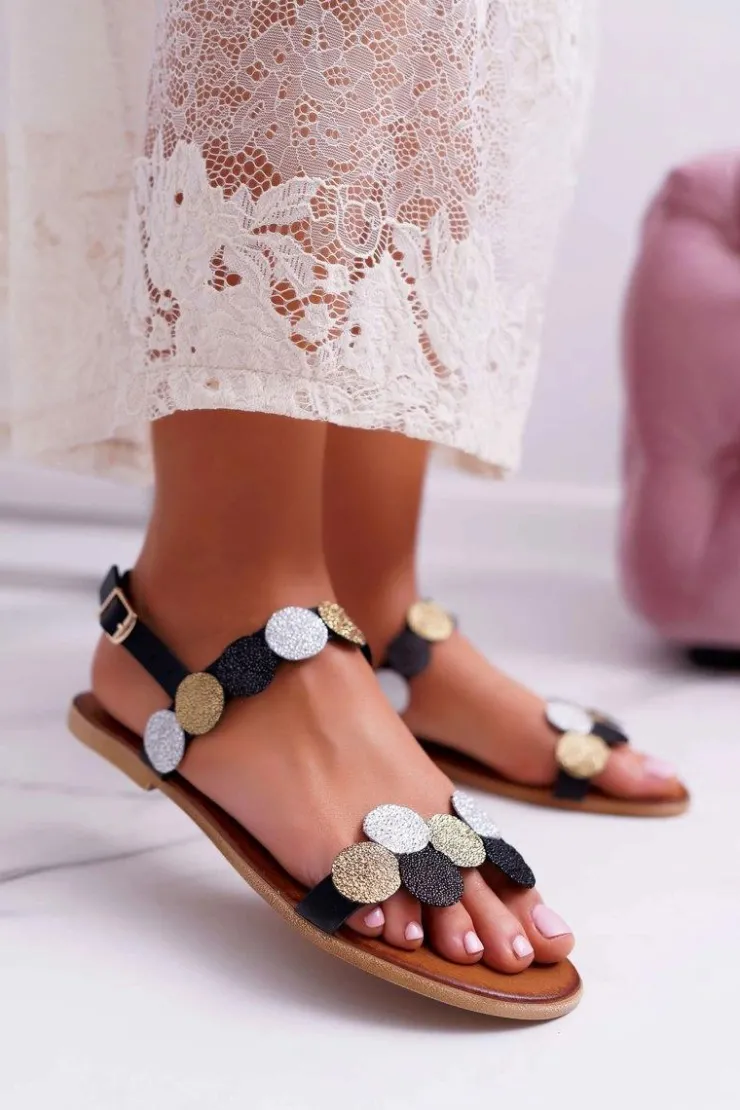 Discount Laura Messi Sandały Damskie Eleganckie Czarne 1948