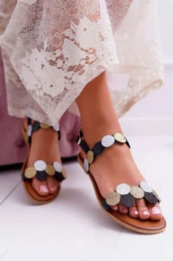 Discount Laura Messi Sandały Damskie Eleganckie Czarne 1948