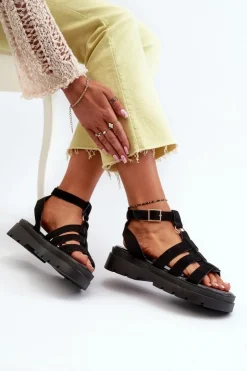 Damskie Boto Sandały Damskie Gladiatorki Z Eko Zamszu Czarne Dorameia