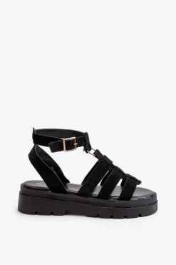 Damskie Boto Sandały Damskie Gladiatorki Z Eko Zamszu Czarne Dorameia