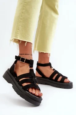 Damskie Boto Sandały Damskie Gladiatorki Z Eko Zamszu Czarne Dorameia