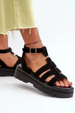 Damskie Boto Sandały Damskie Gladiatorki Z Eko Zamszu Czarne Dorameia