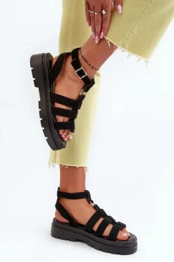 Damskie Boto Sandały Damskie Gladiatorki Z Eko Zamszu Czarne Dorameia