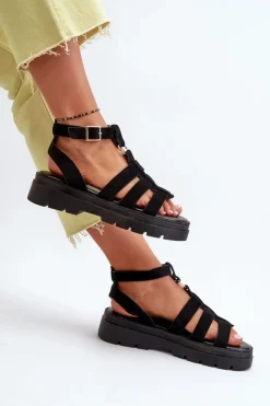Damskie Boto Sandały Damskie Gladiatorki Z Eko Zamszu Czarne Dorameia