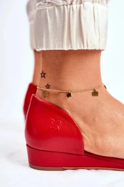 Damskie Maciejka Sandały Damskie Skórzane Czerwone 1971 Nomara