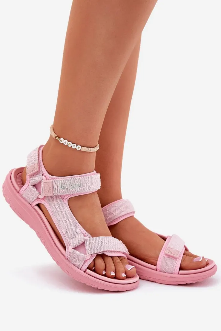 Online Lee Cooper Sandały Damskie Materiałowe Na Rzepy LCW-25-34-3561L Różowe Różowy