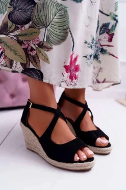 Boto Sandały Na Koturnie*Sandały Damskie Na Espadrylu Czarne Margus