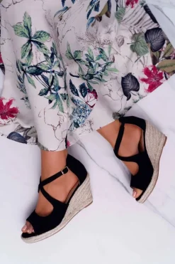 Boto Sandały Na Koturnie*Sandały Damskie Na Espadrylu Czarne Margus