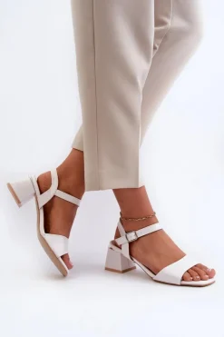 Clearance Evento Sandały Damskie Na Klocku Z Eko Skóry Białe Leisha