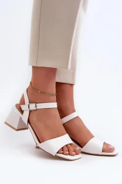 Clearance Evento Sandały Damskie Na Klocku Z Eko Skóry Białe Leisha