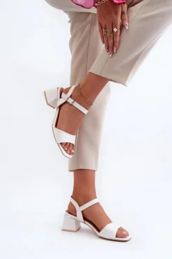 Clearance Evento Sandały Damskie Na Klocku Z Eko Skóry Białe Leisha