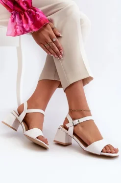 Clearance Evento Sandały Damskie Na Klocku Z Eko Skóry Białe Leisha