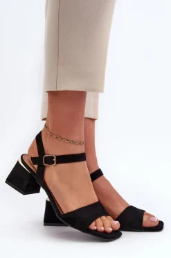 Evento Sandały Na Obcasie*Sandały Damskie Na Klocku Z Eko Zamszu Czarne Leisha